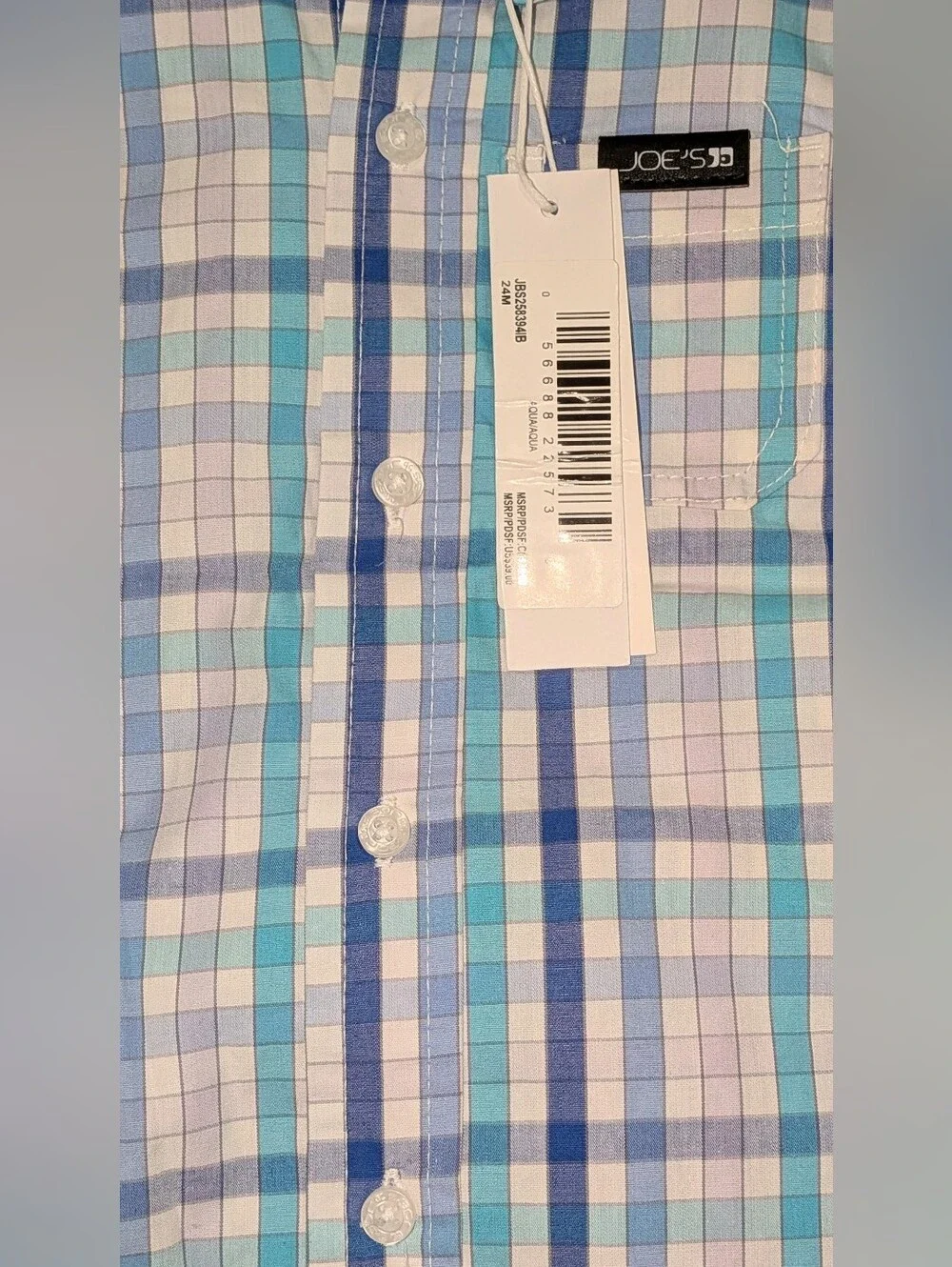 NWT,2pc, Drawstring Denim Shorts W/Aqua Blue Plaid, Button-up Collared Shirt-24m